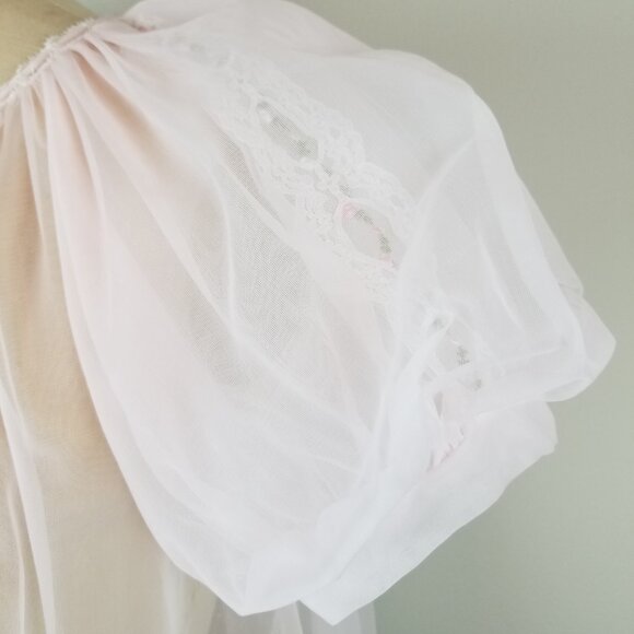 Vintage 1950's Pink Chiffon w/ Rosebuds Romantic Sheer Robe by Miss Elaine * NEW - Picture 6 of 11